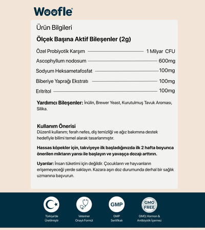 Woofle OralGuard – Köpekler İçin Ağız ve Diş Bakım Tozu