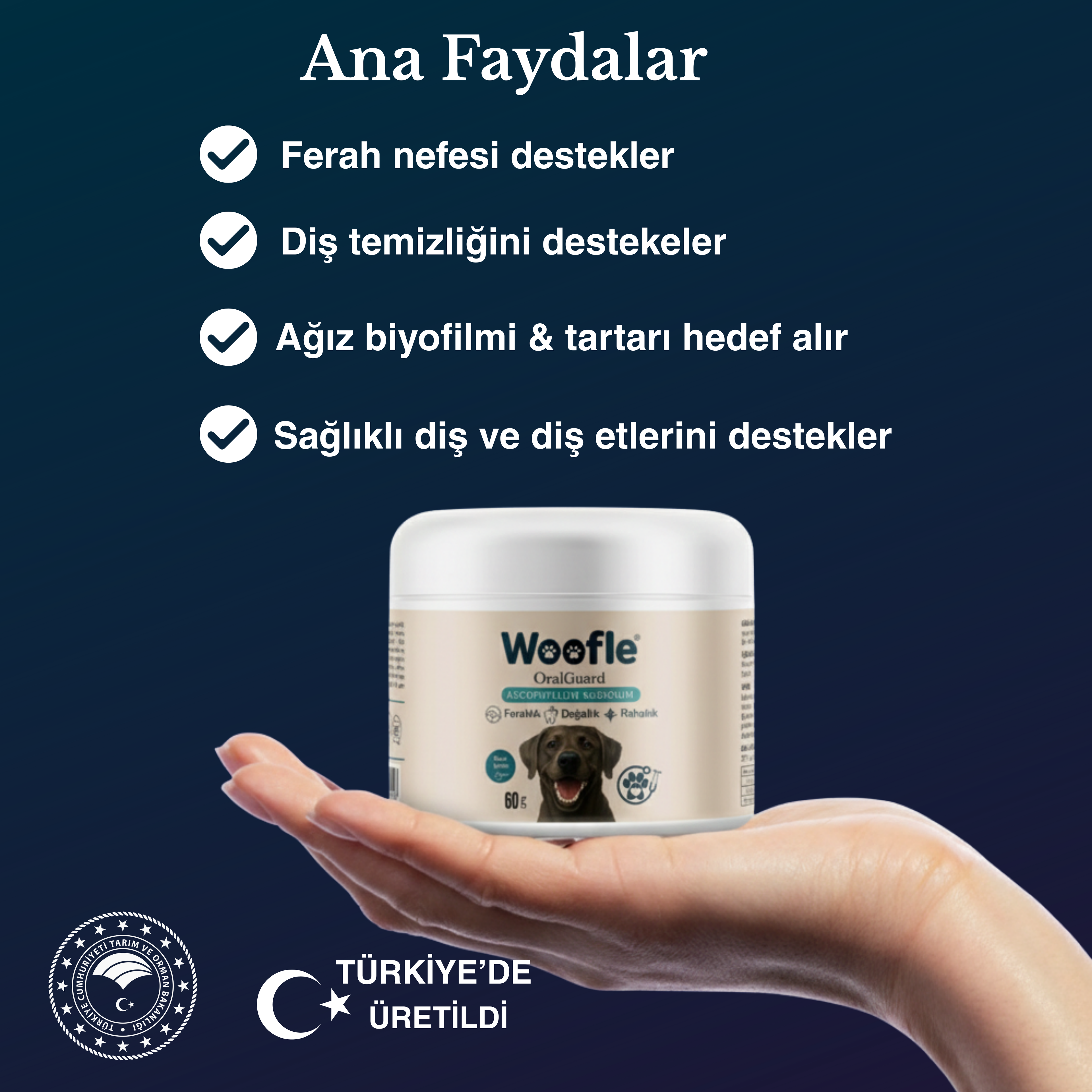 Woofle® OralGuard- Köpek Ağız ve Diş Bakım Tozu 60g - Plak, Tartar ve Koku Karşıtı Gelişmiş Formül